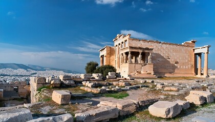 ancient ruins of the erechtheion temple on the acropolis of athens greece