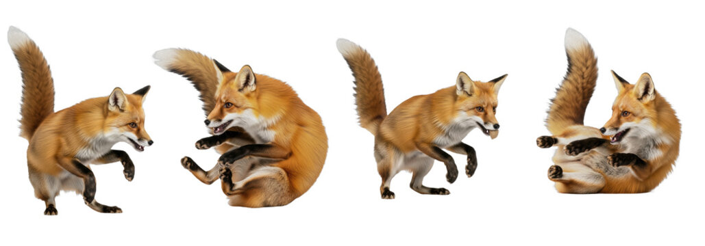 Red fox vulpes in Different Poses isolated on transparent background, PNG 