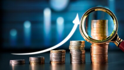 quality assurance business strategy with magnifier on increase chart stacked up