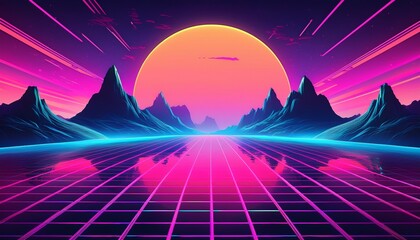 synthwave retro cyberpunk style landscape background