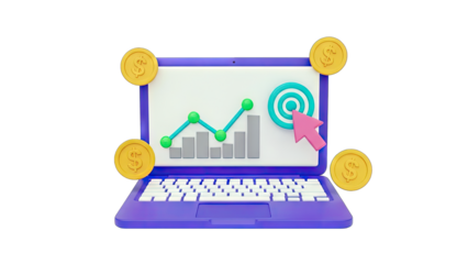 Laptop with Financial Data and Target - Business Concept