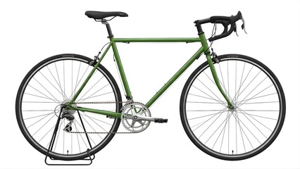 Green road bicycle on a stand isolated on white background