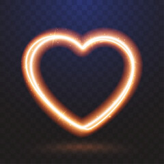 Glowing heart outline made of sparkling lights, isolated on dark background. Fire heart shape. Freeze light effect. Frame for your romantic and love theme design. Vector illustration