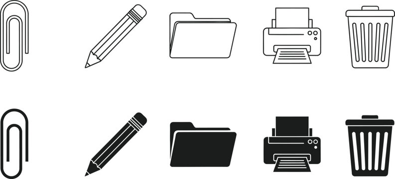 Office supplies icons isolated on transparent background
