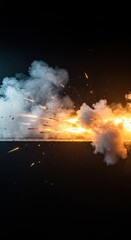 Intense rapid fire projectiles striking a surface creating massive impacts, smoke clouds, and generalized chaos ,battle ,turbulence ,kinetic