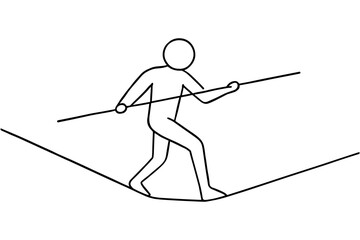 Minimalist line art of tightrope walker balancing with pole