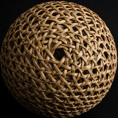 Intricate handcrafted texture of a spherical woven object made from natural materials, highlighting traditional rustic construction techniques ,design ,material ,macro