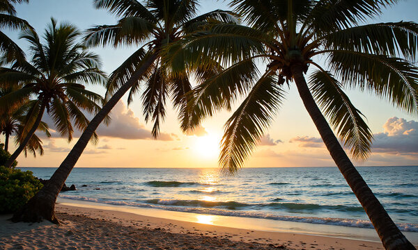 serene tropical beach sunset daku island siargao philippines features swaying palm trees warm golden light illuminating