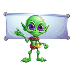 Adorable Alien with Empty Signboard