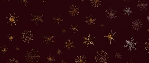 Elegant gold snowflakes on a maroon background for Christmas and winter themes. Ideal for design and festive greetings. © vegefox.com