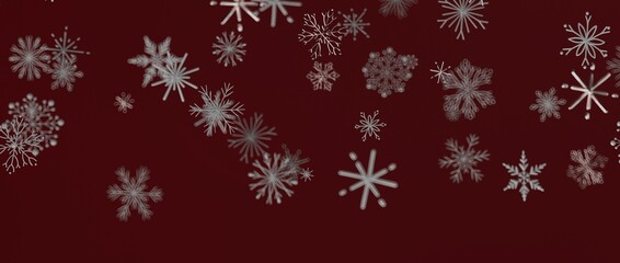 Abstract snowflakes in a wintry scene against a rich burgundy backdrop, ideal for holiday designs and Christmas