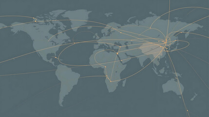 World map with multiple flight routes and connections across continents shown