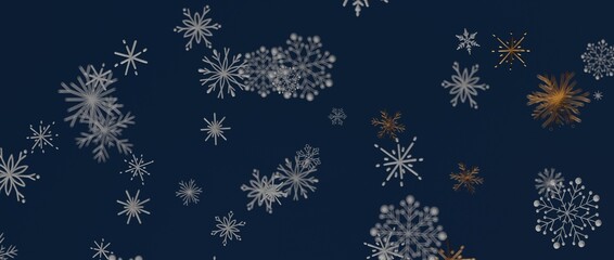 Abstract illustration of falling snowflakes on a deep blue backdrop, perfect for holiday and winter-themed des