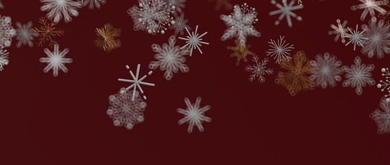 Artistic illustration of snowflakes in various designs on a deep red background. A wintery theme ideal for sea