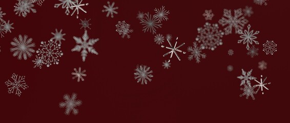 Festive winter background with beautiful snowflakes on a maroon backdrop, ideal for Christmas or holiday-themed