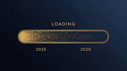 Horizontal golden progress bar loading animation from 2025 to 2026 on dark blue background