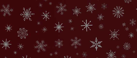 Christmas snowflakes background. Burgundy texture. Abstract winter pattern for festive layouts, greeting cards,