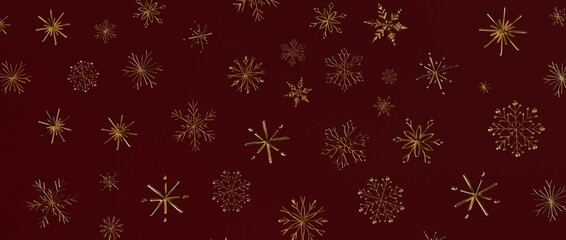 Festive background with detailed golden snowflakes on a rich burgundy surface, perfect for holiday and winter de