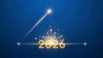 Sparkling golden New Year 2026 with triangular starburst on dark blue background celebration sparkles