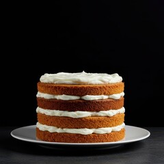 Decadent close-up shot of a magnificent homemade six-layer cake featuring alternating sponges and thick white buttercream ready for a celebration, buttercream, holiday, cut