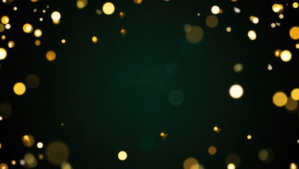 Golden bokeh lights on dark green background yellow