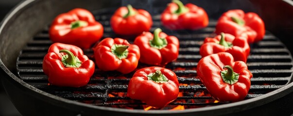 Grilled Red Bell Peppers on BBQ,Vegan ,Vegetarian