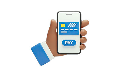Hand Holding Phone with Credit Card and Pay Button - Online Payment