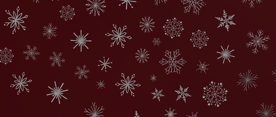 Stylish seamless pattern with silver snowflakes on a dark red background. Perfect for Christmas, winter, and fe