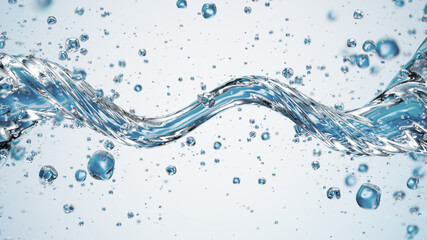 Dynamic Blue Water Wave With Bubbles In Clear Liquid Motion Across The Frame