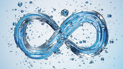 Infinity Symbol Made From Blue Liquid With Bubbles And Dynamic Water Flow In Motion