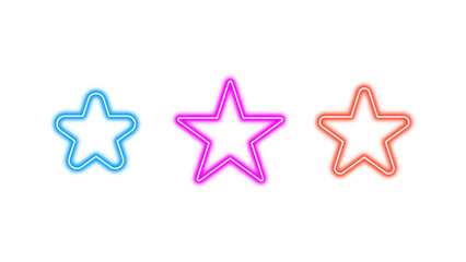 Colorful Neon Star Outline Set Glowing Light Effect Isolated on Transparent Background