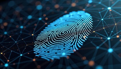 Digital fingerprint on a network background, symbolizing security and identity verification