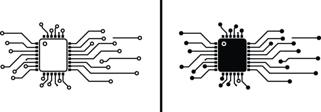Microchip Icon. CPU, Integrated Circuit, Technology, Hardware, and AI Vector
