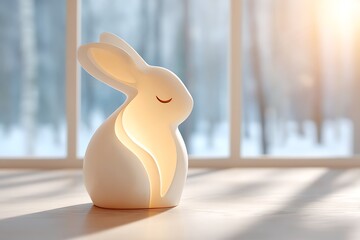 Cozy rabbit night light illuminating winter morning