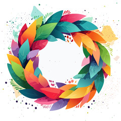 Colorful Abstract Wreath Illustration &mdash; Geometric Leaf Rings with Paint Splatter Accents, Modern Flat Vector Collection