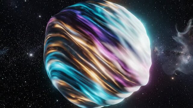Abstract Planet with Dynamic Light and Color Rendering Against Starfield Background