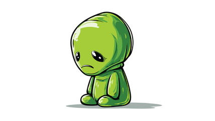 Obraz premium Cute Sad Green Alien Cartoon Drawing Vector Illustration