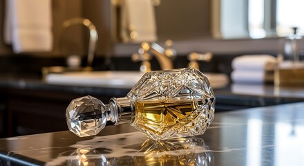 Obraz premium Elegant perfume bottle on marble countertop in luxury bathroom for beauty and fragrance product showcase