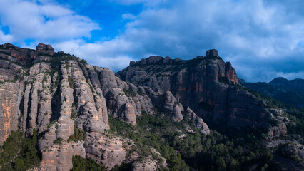 Fototapeta premium Aerial view from a drone of the La Pesquera landscape in the town of Beceite. Els Ports. Matarraña region. Province of Teruel. Autonomous Community of Aragon. Spain. Europe