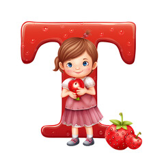 Letter T tracing practice worksheet illustration