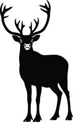 Obraz premium Majestic black silhouette of a large stag with impressive antlers standing proudly against a stark white background perfect for design