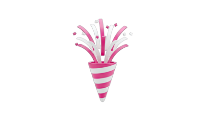 Party Popper Exploding with Confetti on White Background