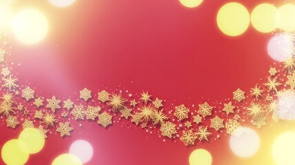 Vibrant red Christmas background with golden snowflakes and bokeh lights