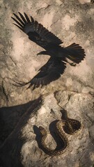 an eagle hunting a snake