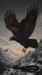 an eagle hunting a snake