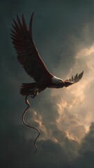 an eagle hunting a snake