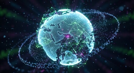 Digital futuristic earth global network. Global connectivity and modern information technology concept. World map for communication.