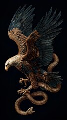 an eagle hunting a snake