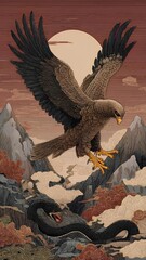 an eagle hunting a snake
