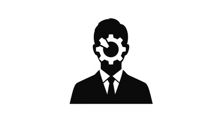 Man with gear face symbolizes business process and technology.